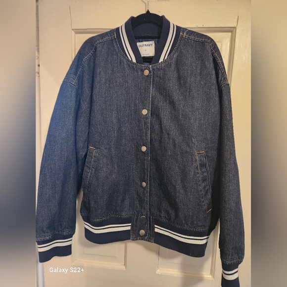 Old Navy Denim Jacket with Striped Trim - Picture 1 of 4